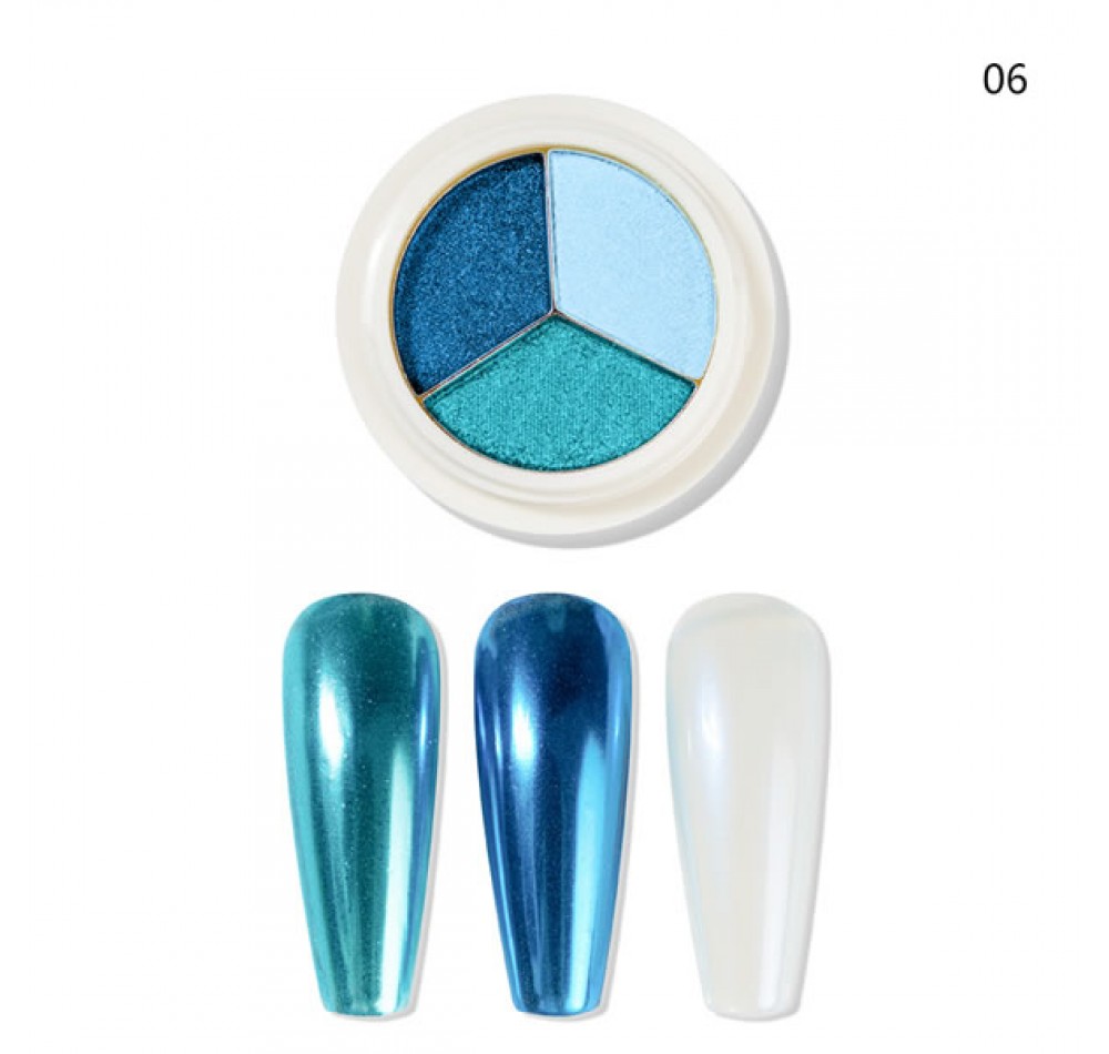 Пигмент тройной Pigment 3-in-1 - №6 (бирюзовый - синий - голубой жемчужный) 
