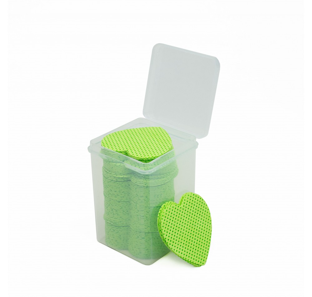 Салфетки - сердечки безворсовые в кейсе, 200 шт. зеленые
